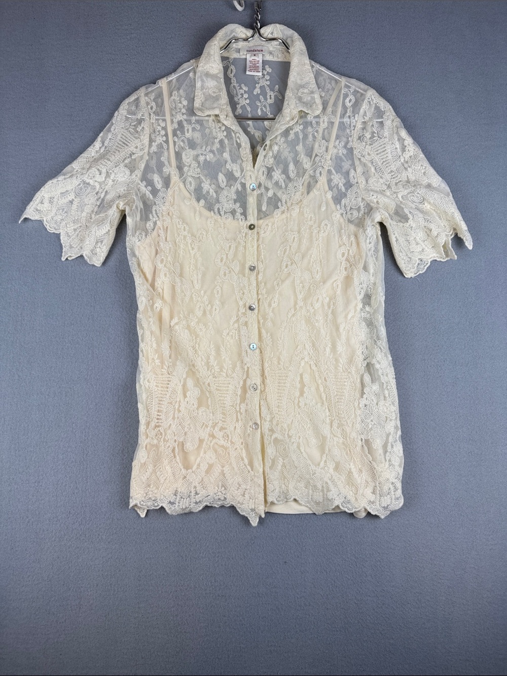 Sundance Cream Lace Button-Down Short Sleeve Shirt 2 piece
Size: 6